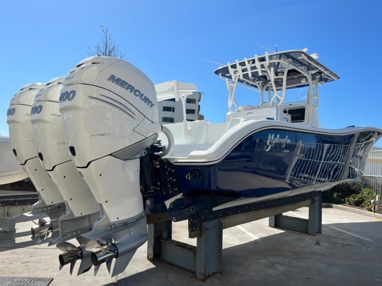 Yellowfin having a fresh gelcoat installed in Dunedin, Florida