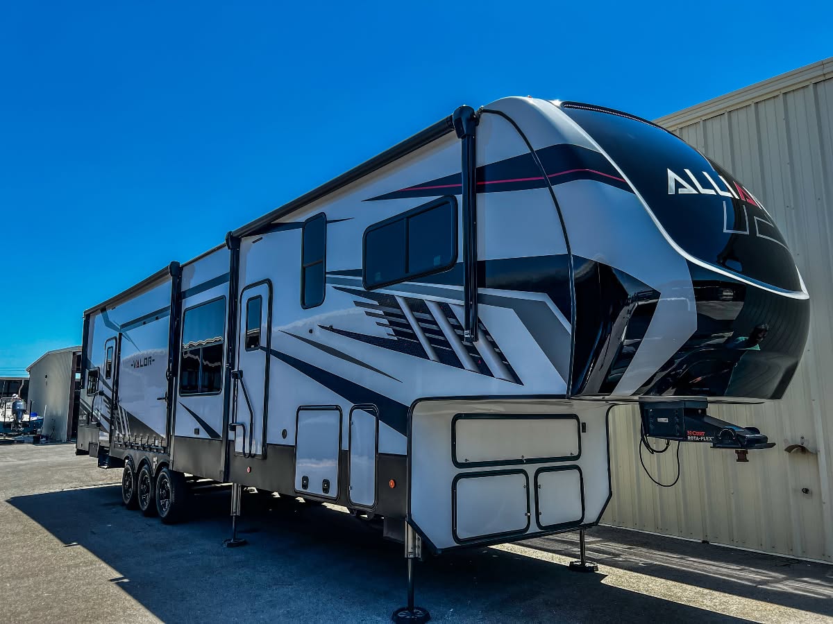 Alliance Valor fifth-wheel RV with glossy finish showing ceramic coating cost potential