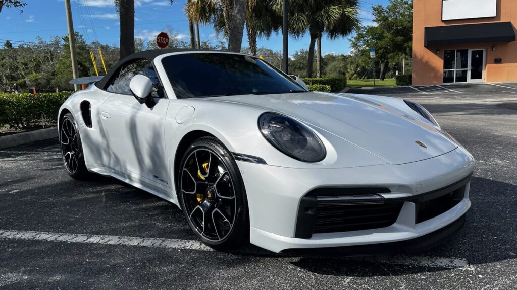 White Porsche 911 with clear bra paint protection film at Conforti Detailing in Tampa