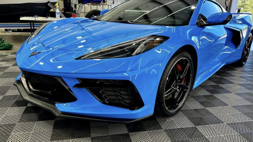 Blue Chevrolet Corvette with paint protection film at Conforti Detailing serving Safety Harbor, FL